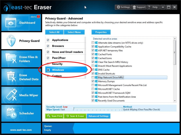 Erase Volume Shadow Copies - Windows Advanced Settings