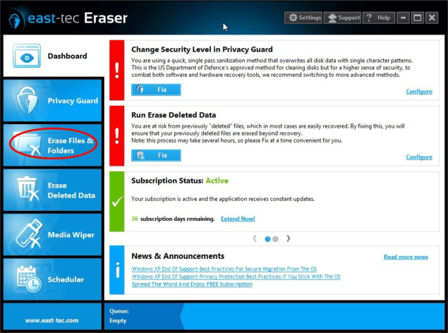 Select Erase Files & Folders