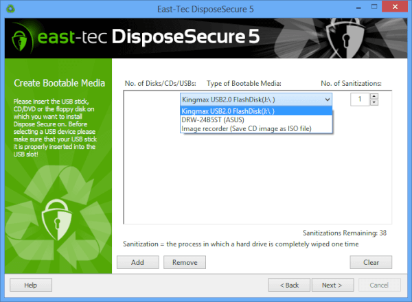 east-tec DisposeSecure - Bootable Media Creator